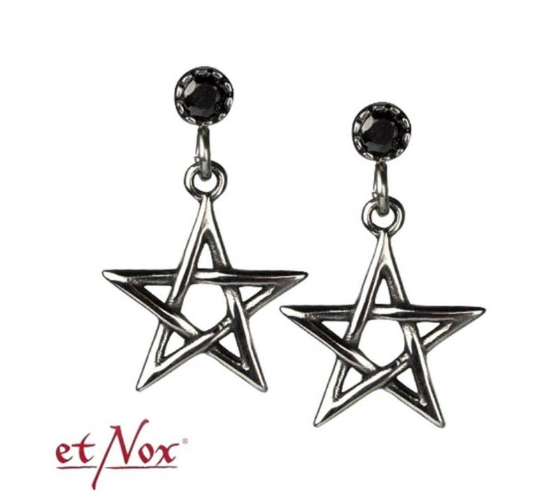 etNox Paar Ohrhänger Ohrringe Pentagramm: Ohrstecker aus Edelstahl mit schwarzem Zirkonia von etNox