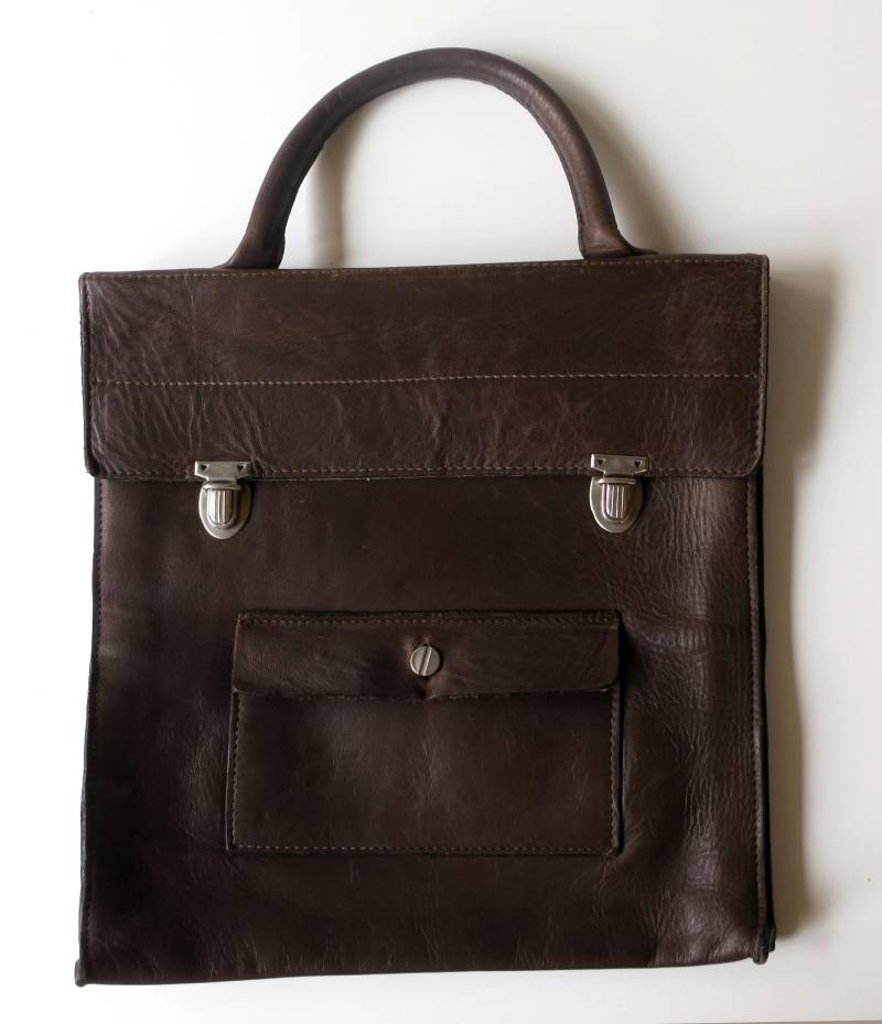 Vintage Lange Handtasche Messenger in Braunem Leder Zum Verkleinern 70Er von etage4vintage