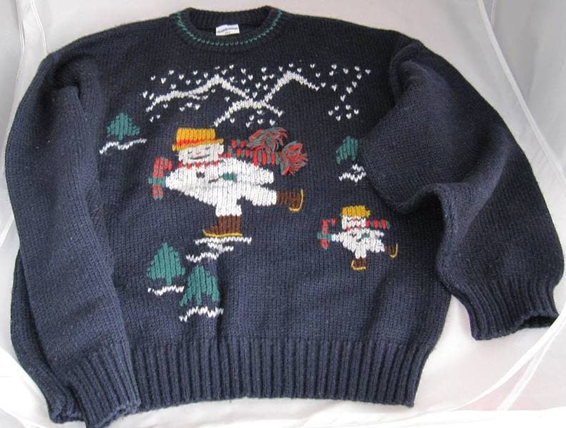 Vintage Warmer Gestrickter Wollpullover Von Hummelsheim Mit Schneemann von etage4vintage