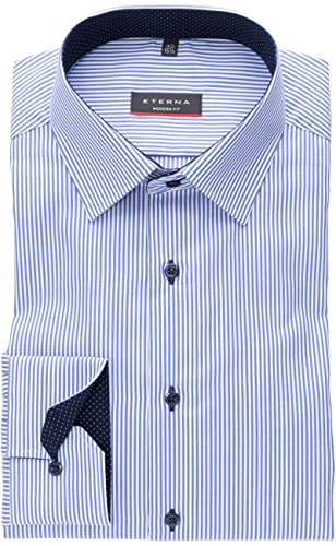 eterna Langarm Hemd Modern Fit Twill Gestreift, Hellblau/Weiss, W38 Langarm von ETERNA