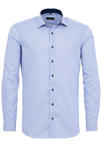 eterna Langarm Hemd Slim FIT Twill gestreift, Hellblau/Weiss, W38 Langarm von ETERNA