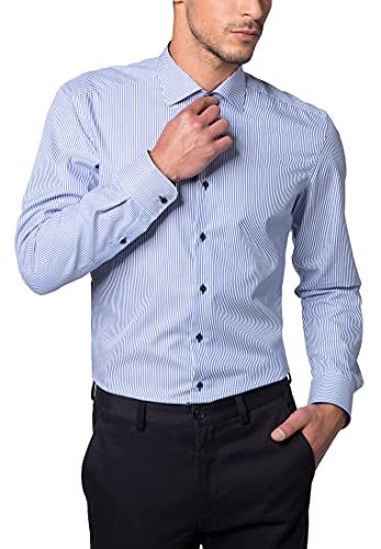 eterna Langarm Hemd Slim FIT Twill gestreift, Hellblau/Weiss, W42 Langarm von ETERNA
