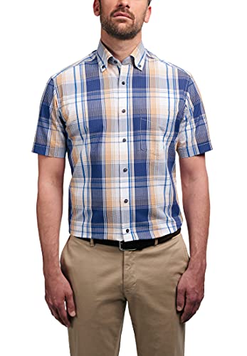 ETERNA Regular Fit Casualhemd Kurzarm Button Down Kragen Seersucker Karo blau Größe 44 von ETERNA