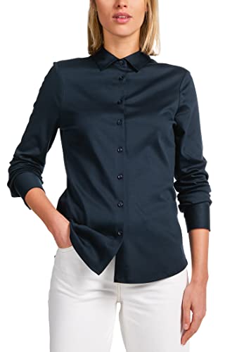 ETERNA Fitted Bluse Langarm Hemdkragen Reine Baumwolle Jersey Navy Größe 44 von ETERNA