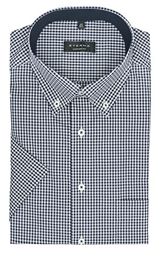 ETERNA Herren Businesshemd Kurzarm Comfort FIT | Karo Dunkelblau | Button-Down Kragen Gr. 44 von ETERNA