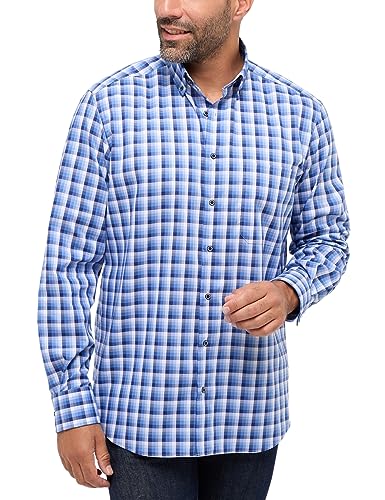 eterna Herren Hemd Comfort Fit Button-Down-Kragen Patch (DE/NL/SE/PL, Kragenweite, 47, Regular, Regular, Blau Weiß 2) von ETERNA