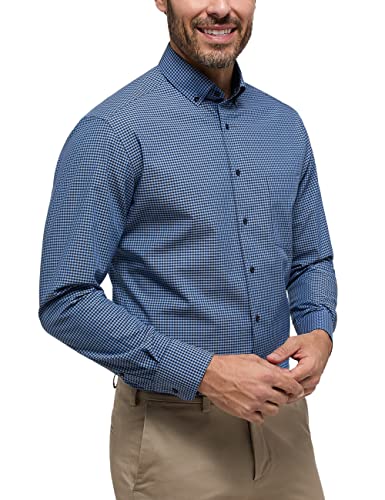 ETERNA Herren Kariertes Popeline Hemd MODERN FIT 1/1 Rauchblau 43_H_1/1 von ETERNA