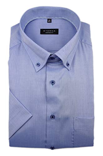 eterna Herren Kurzarm Business Hemd Comfort Fit Oxford BD Classic-Button-Down-Kragen Unifarben 8932.K19L (Blau, W41, Länge Kurzarm) von ETERNA