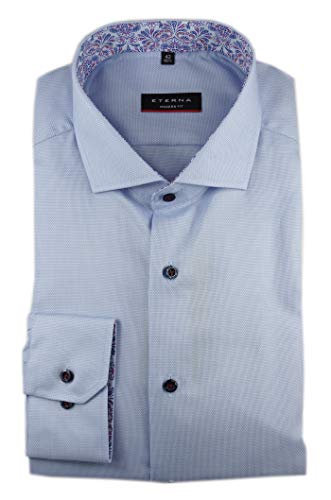 eterna Herren Langarm Business Hemd Modern Fit Struktur Unifarben Shark Patch 3270.X15V (Hellblau, W44 Langarm) von ETERNA