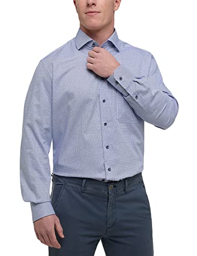 eterna Herren Langarm Hemd Comfort Fit | 100% Baumwolle | Blau Weiß kariert Gitterkaro | Kentkragen Gr. 45 von ETERNA