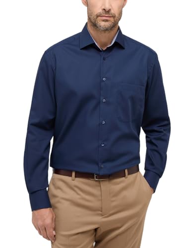 ETERNA Herren Langarm Hemd Comfort Fit | Navy | Bügelfrei, Knitterfrei, 100% Baumwolle | Kentkragen Gr. 47 von ETERNA