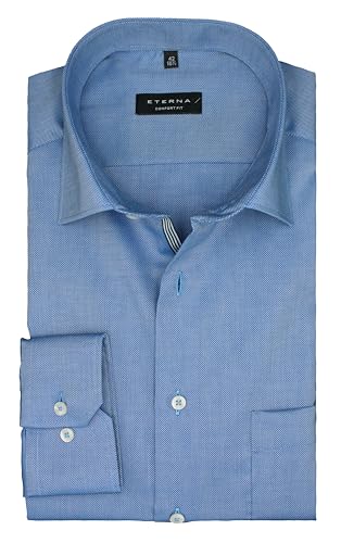 eterna Herren Langarm Hemd Comfort Fit | Struktur Blau | Bügelfrei, Knitterfrei, 100% Baumwolle | Kentkragen Gr. 44 von ETERNA