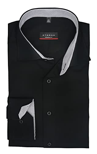 ETERNA Herren Langarm Hemd Schwarz Modern Fit | 100% Baumwolle Patch Haifisch Kragen Gr. 43 von ETERNA