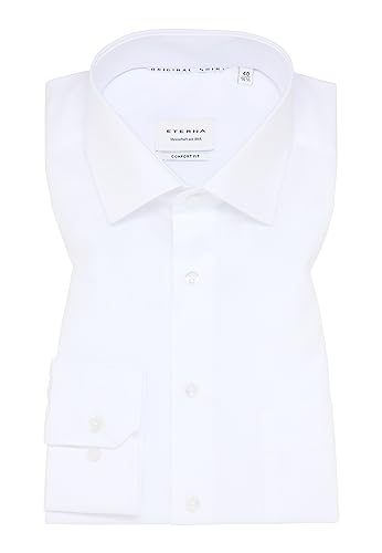 ETERNA Herren Langarmhemd Business-Hemd Comfort Fit Kent-Kragen unifarben mit Patch (Weiß F2, 44) von ETERNA