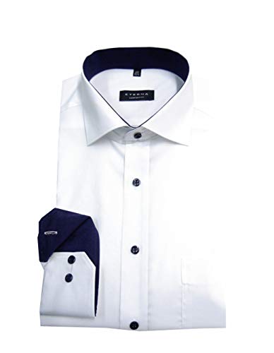 ETERNA Herren Langarmhemd Business-Hemd Comfort Fit Kent-Kragen unifarben mit schmalen Patch-Streifen (weiß 01, 41) von ETERNA