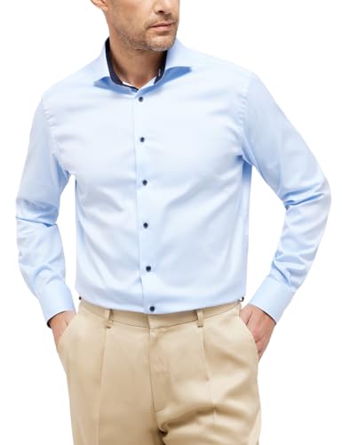 Eterna Herren Langarmhemd Modern Fit Cover Twill hellblau Uni Hemd, Kragenweite: 45 von ETERNA