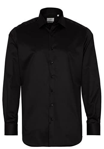 Eterna Herren Langarmshirt Modern Fit Gentle Shirt Twill, schwarz Uni Hemd, Kragenweite: 45 von ETERNA