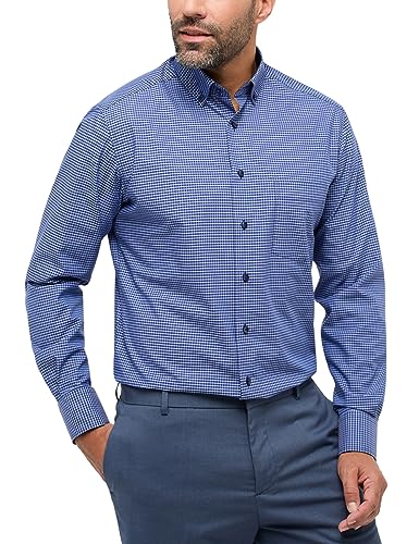 ETERNA Modern Fit Hemd Langarm Button Down Kragen Karo Navy Größe 39 von ETERNA
