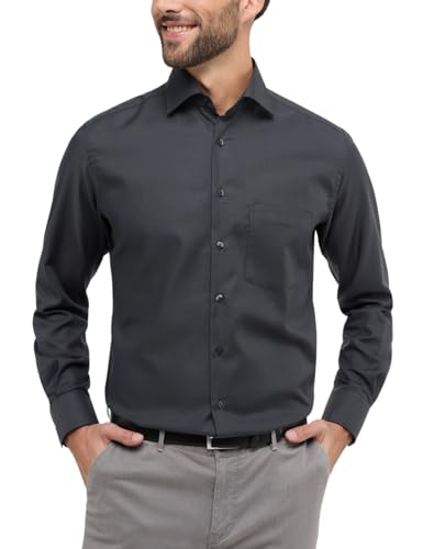 eterna Herren strukturiertes Twill-Hemd MODERN FIT 1/1 anthrazit 44_H_1/1 von ETERNA