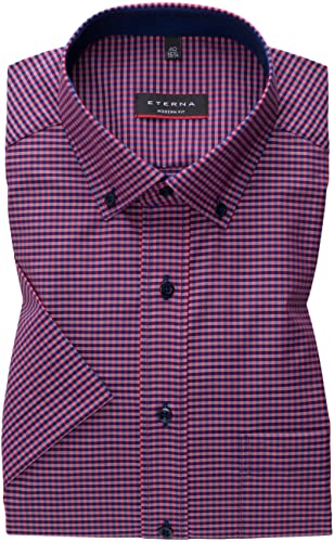 ETERNA Modern Fit Hemd Kurzarm Button Down Kragen Besatz Karo dunkelrot Größe 40 von ETERNA