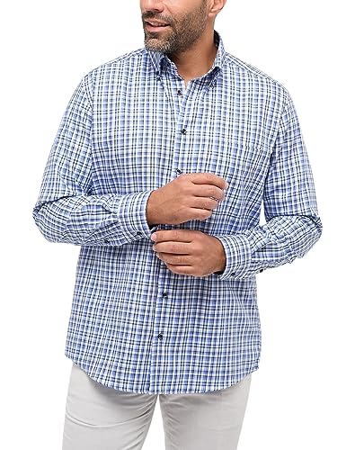 eterna Langarm Hemd Comfort Fit | Blau-Weiß kariert | 100% Baumwolle | Button-Down-Kragen Gr. 46 von ETERNA