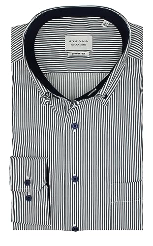 ETERNA Langarm Hemd Comfort Fit | Streifen Blau-Weiß | 100% Baumwolle | Button-Down-Kragen Gr. 45 von ETERNA