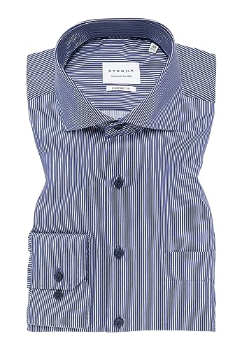 ETERNA Langarm Hemd Comfort Fit | Streifen Blau-Weiß | Satin, 100% Baumwolle | Hai-Kragen Gr. 46 von ETERNA