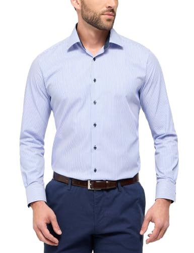 eterna Langarm Hemd MODERN FIT Twill gestreift, W44 Langarm, Hellblau/Weiss von ETERNA