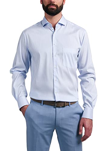 eterna Langarm Hemd Modern Fit Stretch gestreift hellblau/Weiss,42-H,Normal (65cm) von ETERNA