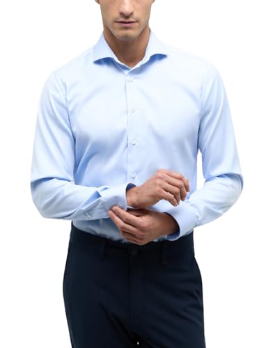 eterna Langarm Hemd Slim FIT Twill unifarben W40 Langarm Hellblau von ETERNA