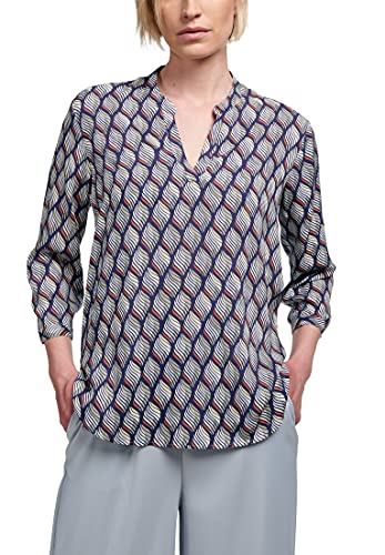 ETERNA Modern Fit Bluse 3/4 Arm Stehkragen Muster dunkelblau/weiß/orange Größe 36 von ETERNA