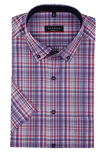 ETERNA Modern Fit Hemd Halbarm Button Down Kragen Karo lila Größe 41 von ETERNA