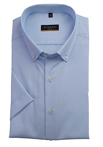 ETERNA Slim Fit Hemd Halbarm Button Down Kragen Baumwolle hellblau Größe 40 von ETERNA