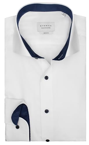 ETERNA Slim Fit Hemd Langarm 67cm | Reine Baumwolle | Hai Kragen ausgeputzt| bügelfrei| Uni weiß Gr. 39 von ETERNA