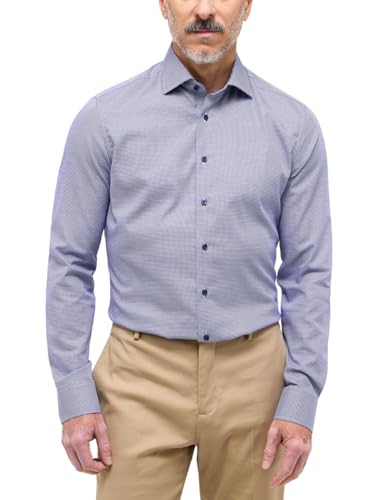 ETERNA Slim Fit Hemd Langarm 67cm | Reine Baumwolle | Kentkragen|Karo Blau-Weiß Gr. 43 von ETERNA