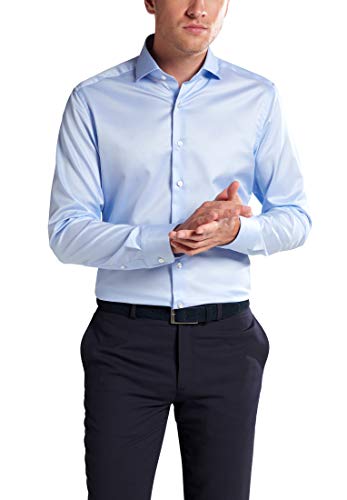 eterna Langarm Hemd Slim FIT Twill unifarben, Hellblau, W40 Langarm von ETERNA