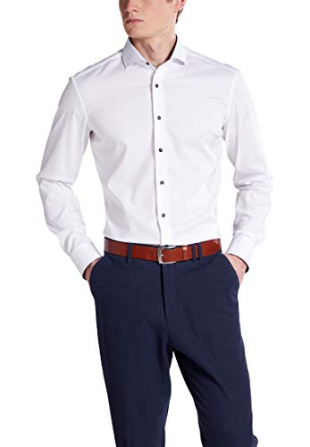 ETERNA Slim Fit Hemd Langarm Haifischkragen mit Patch Reine Baumwolle weiß Größe 43 von ETERNA