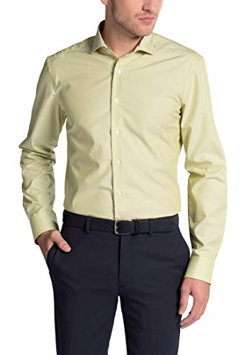 eterna Slim Fit Langarmhemd lindgrün mit floralen Patches Gr. 38 bis 44 (39) von ETERNA