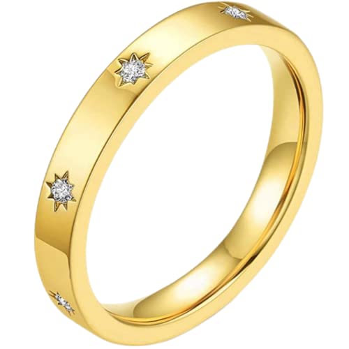 Ehering aus Edelstahl, 4 mm, klassisch, schlicht, Stern, Zirkonia, gefüllt, stapelbar, Metall, Kein Edelstein von eternllery