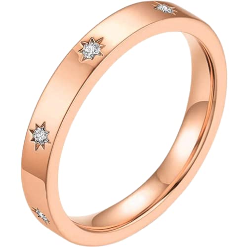 Ehering aus Edelstahl, 4 mm, klassisch, schlicht, Stern, Zirkonia, gefüllt, stapelbar, Metall, Kein Edelstein von eternllery