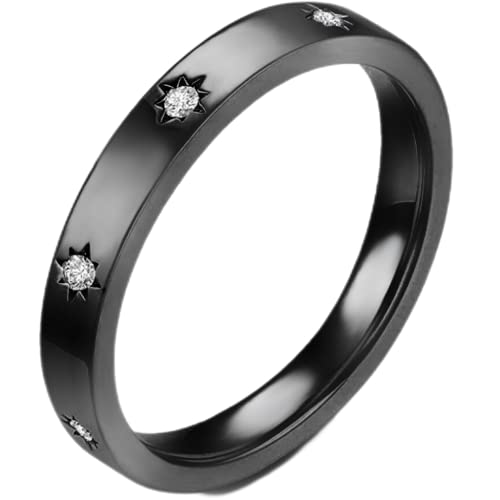 Ehering aus Edelstahl, 4 mm, klassisch, schlicht, Stern, Zirkonia, gefüllt, stapelbar, Metall, Kein Edelstein von eternllery