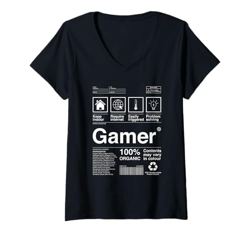 Damen Gamer Label T-Shirt mit V-Ausschnitt von ethain cosplay