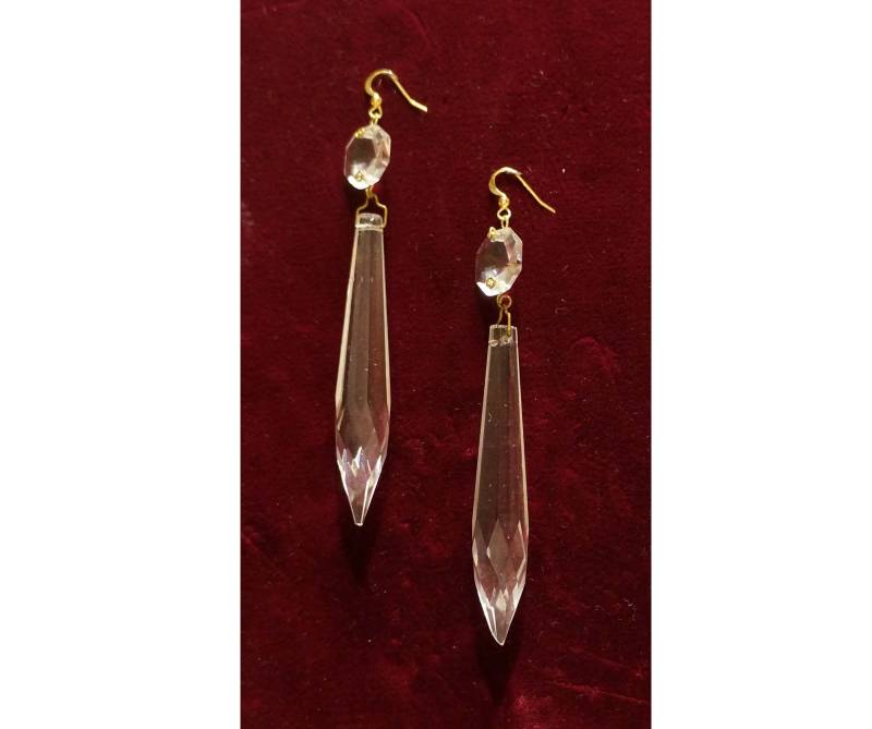 Antike Kronleuchter Kristallohrringe, 4", Sehr Gutem Zustand Antike Kronleuchter Kristallohrringe, 4", Sehr Gutem Zustand von ethnicgoodsjewelry