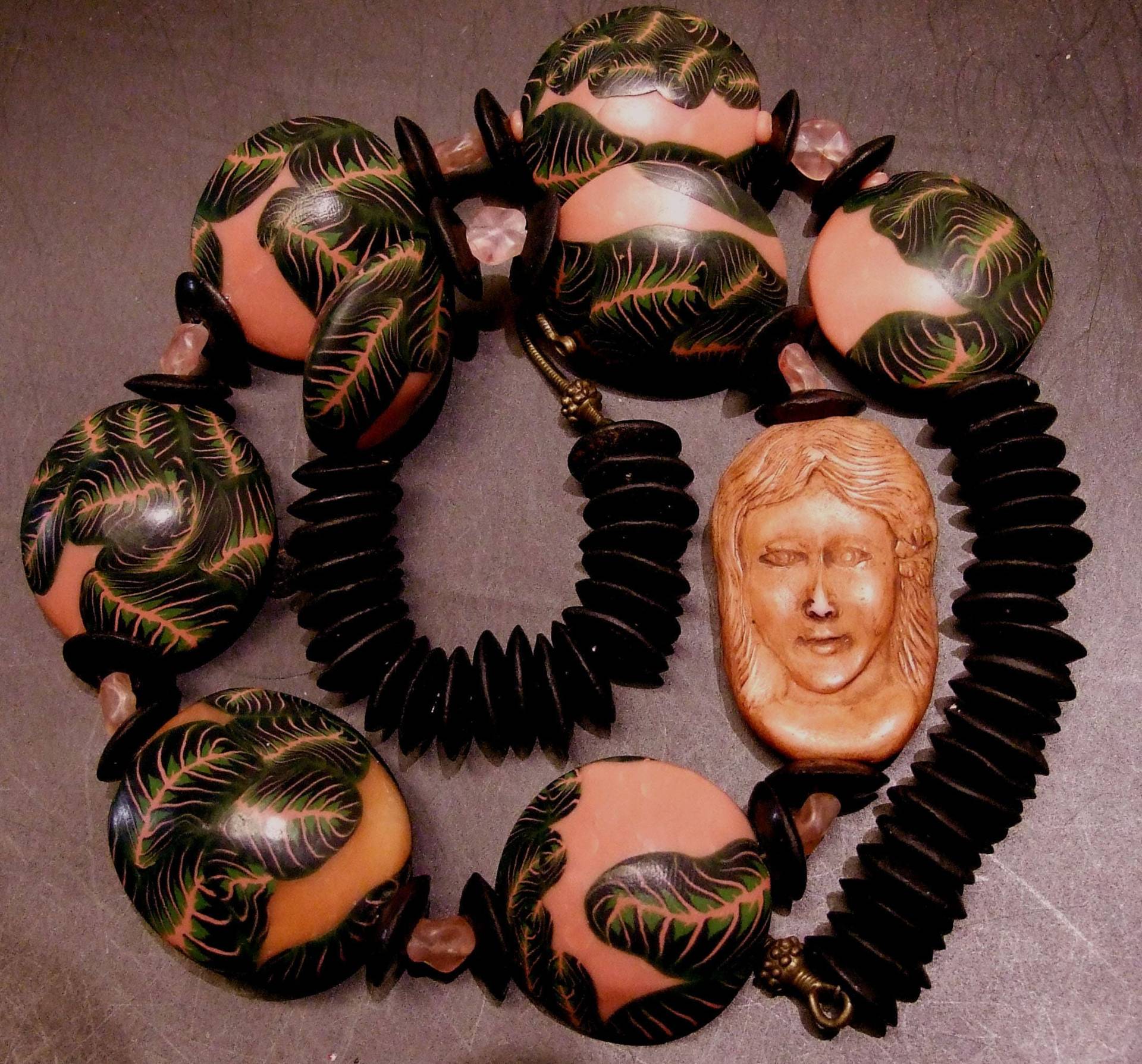 Original Ein-Von-A-Kind-Gebet Pflanze Motiv Polymer Perle Halskette Von Karen Murphy 24 Zoll, Perlen 35 Mm Original Ein-Von-A-Kind-Gebet Pflanze Motiv Polymer Perle Halskette Von Karen Murphy 24 Zoll, Perlen 35 Mm von ethnicgoodsjewelry