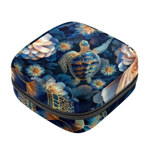 Aufbewahrungsbeutel für Damenbinden, Blumen, Schildkröte, Menstruationspads, Oxford-Tuch, Menstruationstassenbeutel, Stillunterlage, Tampon, Periodenbeutel mit Reißverschluss, für Teenager, Mädchen, von etoenbrc