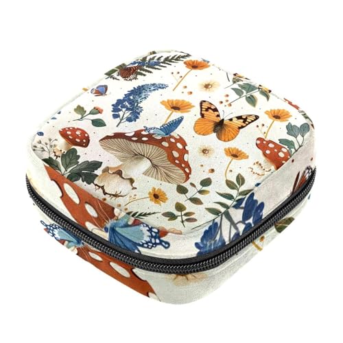 Aufbewahrungsbeutel für Damenbinden, Blumen, Schmetterling, Pilz, bedruckt, Oxford-Tuch, Menstruationstassenbeutel, Stillunterlage, Tampon-Periodenbeutel mit Reißverschluss, für Teenager, Mädchen, von etoenbrc
