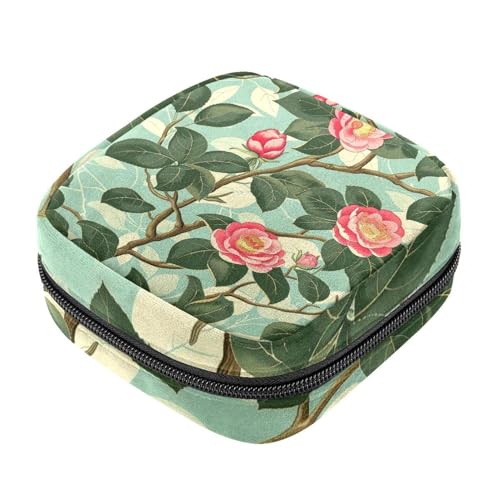 Aufbewahrungsbeutel für Damenbinden, Camellien-Druck, Menstruationstasse, Oxford-Tuch, Menstruationstassenbeutel, Stillunterlage, Tampon-Periodenbeutel mit Reißverschluss, für Teenager, Mädchen, von etoenbrc