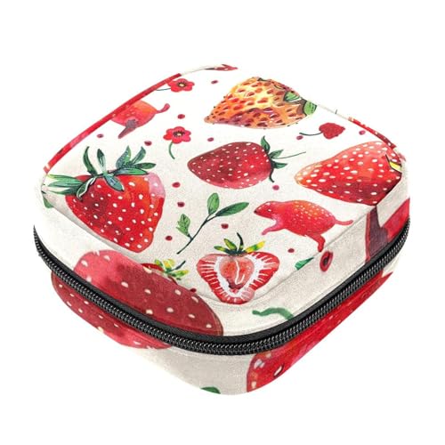 Aufbewahrungsbeutel für Damenbinden, Erdbeer-Tiermuster, Menstruationstasse, Oxford-Tuch, Menstruationstassenbeutel, Stillunterlage, Tampon-Periodenbeutel mit Reißverschluss, für Teenager, Mädchen, von etoenbrc