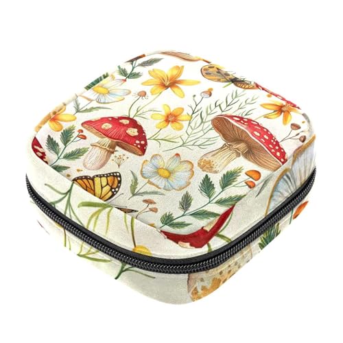Aufbewahrungsbeutel für Damenbinden, Frühlingsblumen, Pilz, Menstruationstasse, Oxford-Tuch, Menstruationstasse, Stillunterlage, Tampon-Periodenbeutel mit Reißverschluss, für Teenager, Mädchen, von etoenbrc