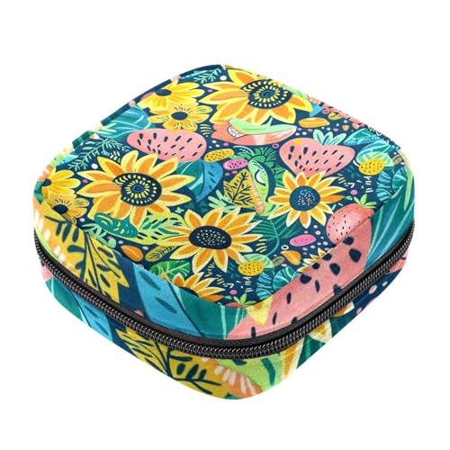 Aufbewahrungsbeutel für Damenbinden, Sommer-Sonnenblumen, Obst, Menstruationstasse, Oxford-Tuch, Menstruationstasse, Stillunterlage, Tampon-Periodenbeutel mit Reißverschluss, für Teenager, Mädchen, von etoenbrc